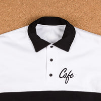 Skateboard Cafe Script Long Sleeve Polo Shirt - White / Black thumbnail