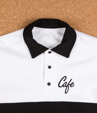 Skateboard Cafe Script Long Sleeve Polo Shirt - White / Black