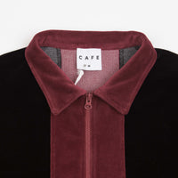 Skateboard Cafe Full Zip Velour Stripe Shirt - Burgundy / Black thumbnail