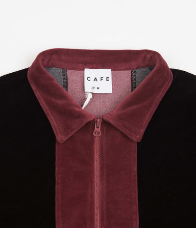 Skateboard Cafe Full Zip Velour Stripe Shirt - Burgundy / Black