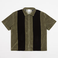 Skateboard Cafe Full Zip Velour Stripe Shirt - Olive / Black thumbnail