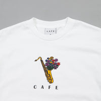 Skateboard Cafe Sax Flowers T-Shirt - White thumbnail