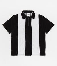 Skateboard Cafe Stripe 1/4 Zip Velour Polo Shirt - Black / White