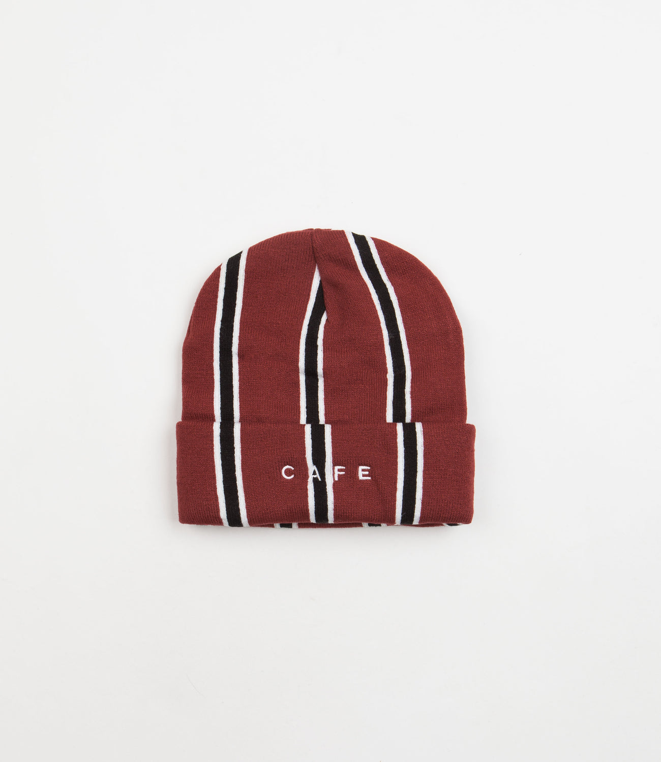 Skateboard Cafe Vertical Stripe Beanie Burgundy Black White