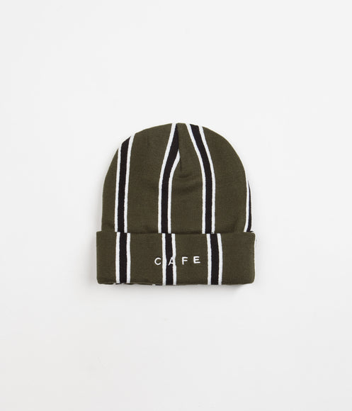 Skateboard Cafe Vertical Stripe Beanie - Olive / Black / White