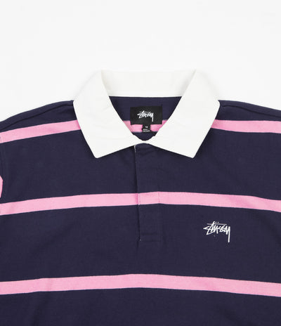 Stussy Hill Stripe Long Sleeve Rugby Shirt - Navy