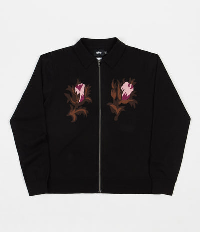 Stussy Rose Thorn Long Sleeve Zip Sweater - Black