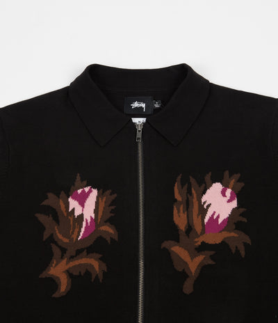 Stussy Rose Thorn Long Sleeve Zip Sweater - Black