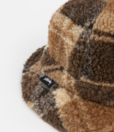 Stussy Sherpa Fleece Bell Bucket Hat - Brown Plaid