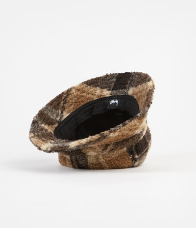 Stussy Sherpa Fleece Bell Bucket Hat - Brown Plaid