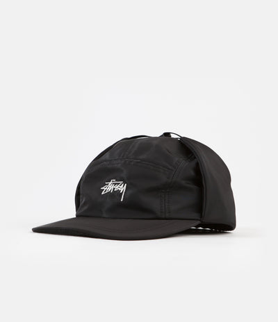 Stussy Stock Ear Flap Camp Cap in Black