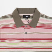 Stussy Stripe Knit Polo Shirt - Olive thumbnail