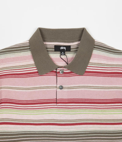 Stussy Stripe Knit Polo Shirt - Olive
