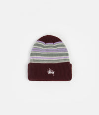 Stussy Striped Cuff Beanie - Burgundy