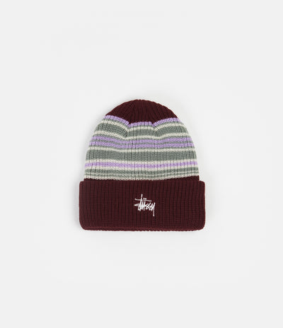 Stussy Striped Cuff Beanie - Burgundy