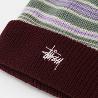 Stussy Striped Cuff Beanie - Burgundy thumbnail