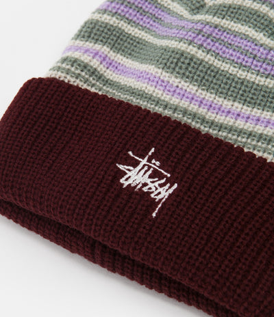 Stussy Striped Cuff Beanie - Burgundy