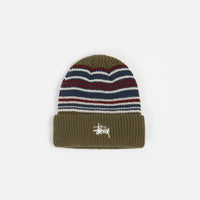 Stussy Striped Cuff Beanie - Olive thumbnail