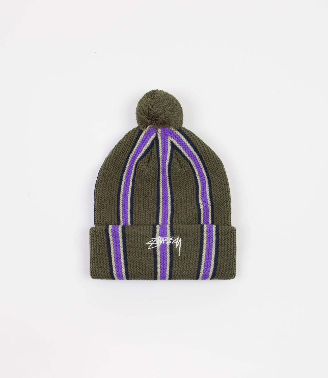 data gøre det muligt for Snavset Stussy Striped Pom Beanie - Olive | Flatspot