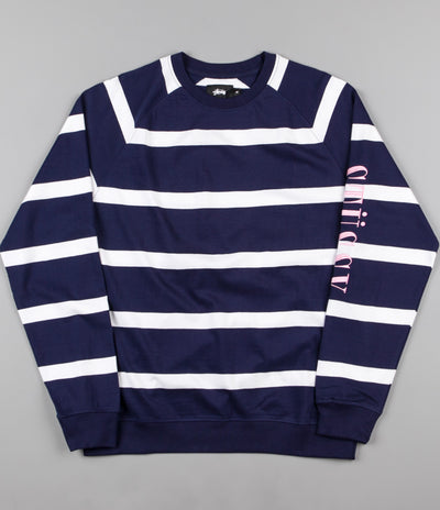 Stussy Striped Raglan Crewneck Sweatshirt - Navy