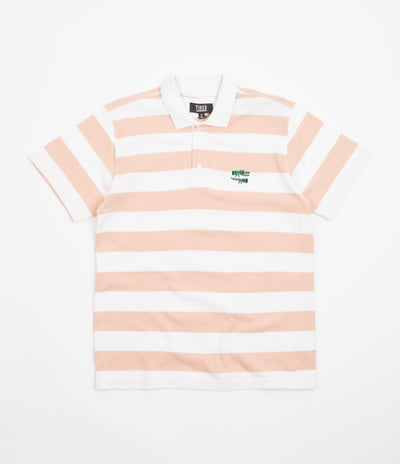 Tired The Gator Striped Polo Shirt - White / Pink