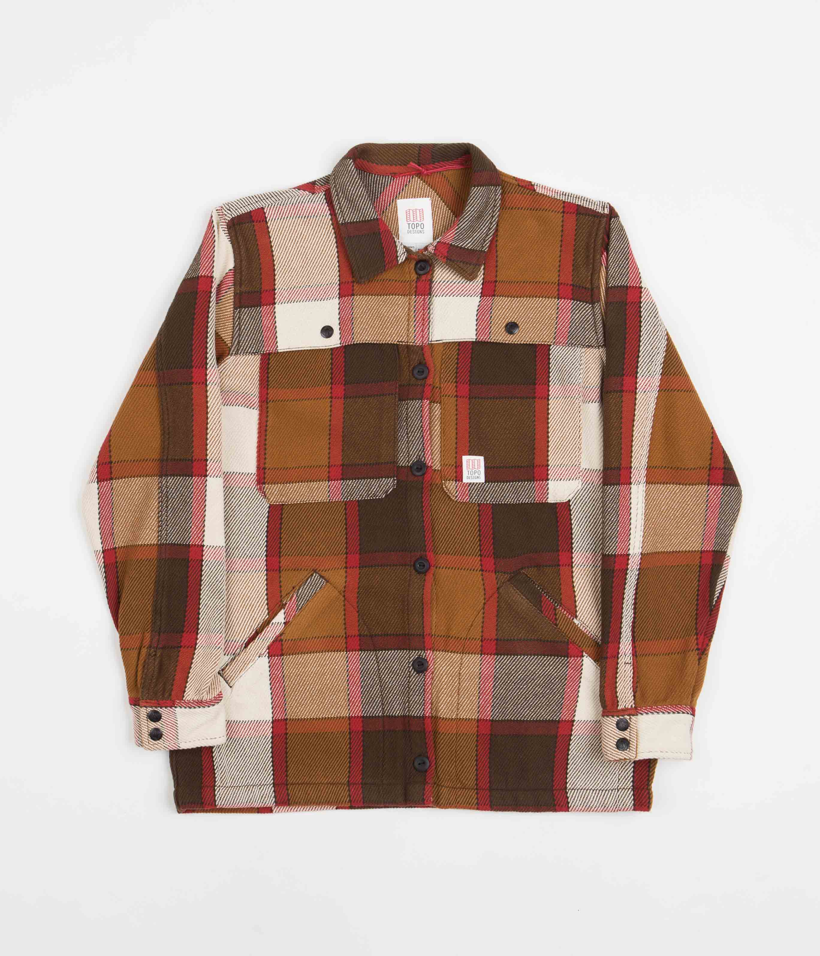 Topo Designs Womens Mountain Shirt Jacket in Brown and Natural Plaid
