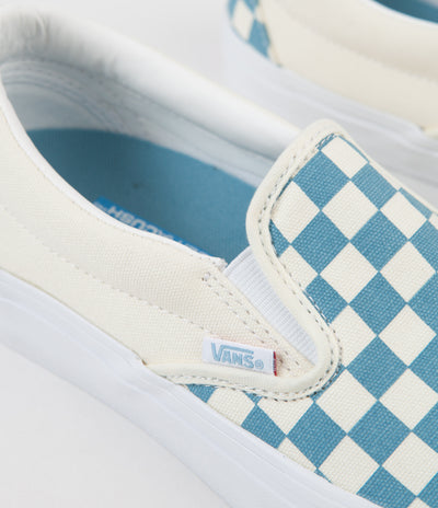Vans Slip On Pro Checkerboard Shoes - Adriatic Blue / White