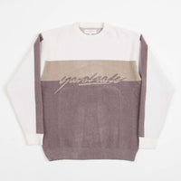 Yardsale Chenille Script Knitted Crewneck Sweatshirt - White / Brown / Tan thumbnail