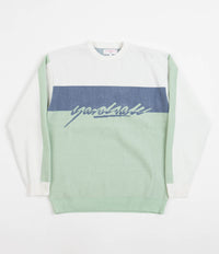 Yardsale Chenille Script Knitted Crewneck Sweatshirt - White / Green / Blue