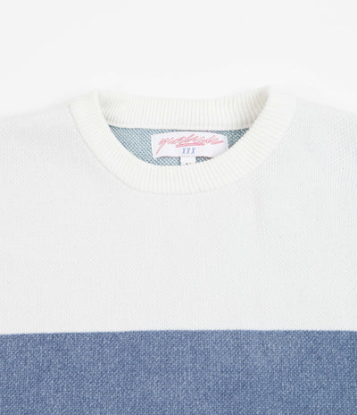 Yardsale Chenille Script Knitted Crewneck Sweatshirt - White / Green / Blue