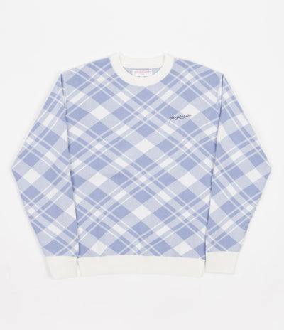 Yardsale Plaid Knitted Crewneck Sweatshirt - Sky Blue / White