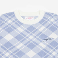 Yardsale Plaid Knitted Crewneck Sweatshirt - Sky Blue / White thumbnail